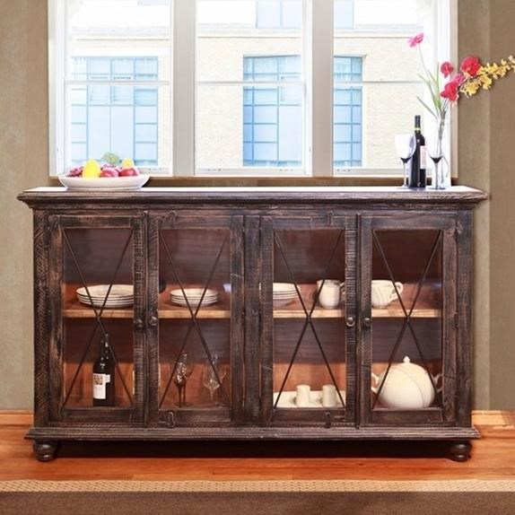 International Furniture Direct Vintage Console Table with Glass Doors